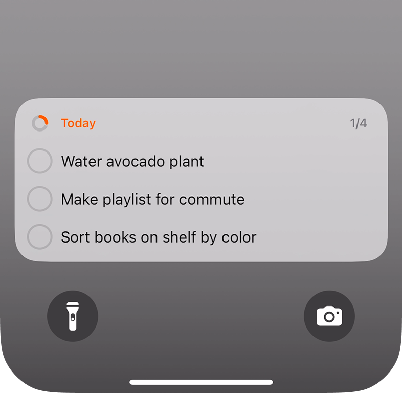 The Live Activity view of Today on the iOS Lock Screen, showing a list of tasks and a progress gauge.