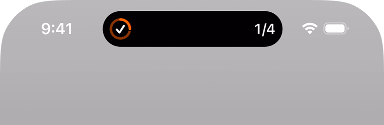 The Live Activity view of Today in the iOS Dynamic Island, showing the number of tasks remaining and a progress gauge.